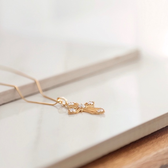 Diamond Cross Necklace | 18k Gold Filled - Picture 6 of 8